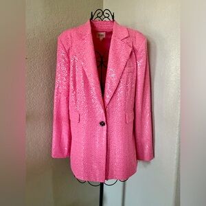 BiBi Pink Sequin Oversized Blazer | Boho Glam | Western Glam |Statement Piece